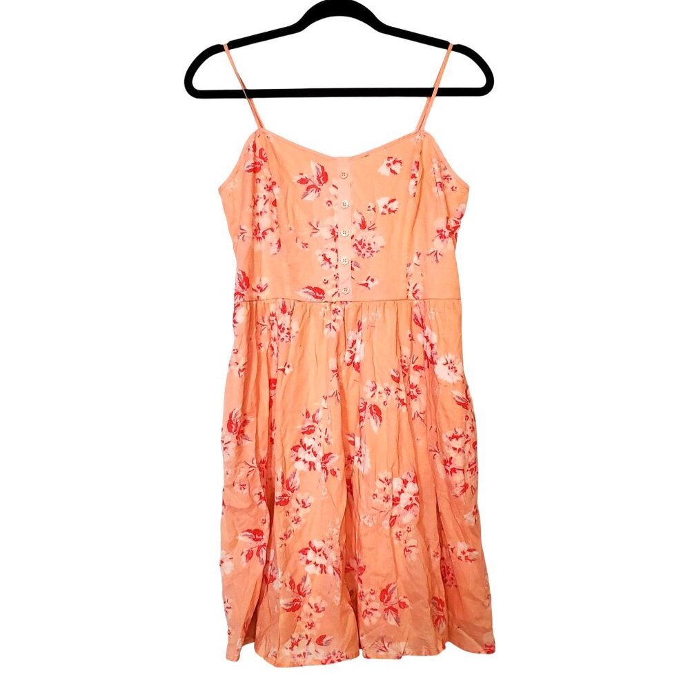 Lauren Conrad Peach Floral Spaghetti Strap Dress Size 8 Lined Pockets - Picture 2 of 8